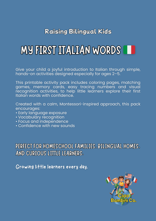 MY FIRST ITALIAN WORDS - Raising Bilingual Kids - Italian Play Collection - Ciao Bambini Co. - 