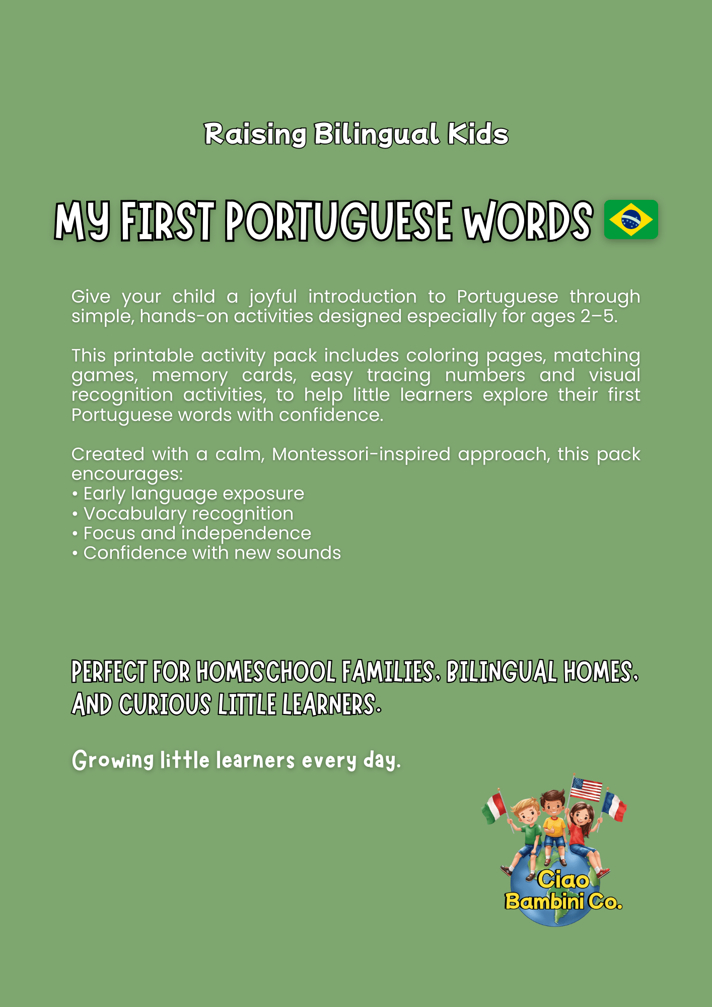 MY FIRST PORTUGUESE WORDS - Raising Bilingual Kids - Portuguese Play Collection - Ciao Bambini Co. - 