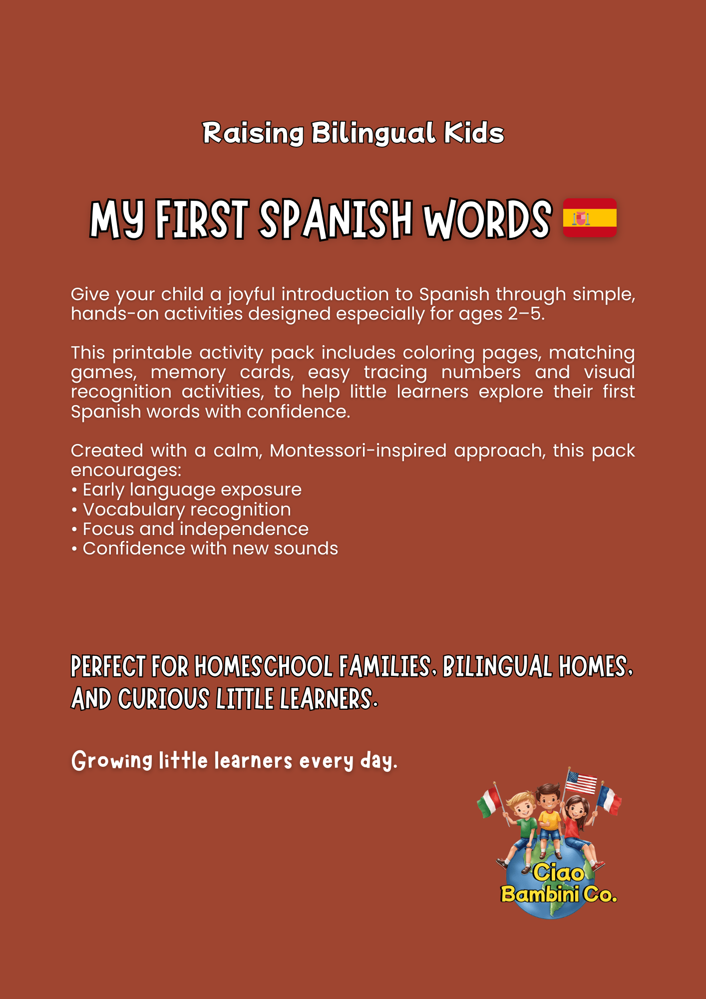 MY FIRST SPANISH WORDS - Raising Bilingual Kids - Spanish Play Collection - Ciao Bambini Co. - 